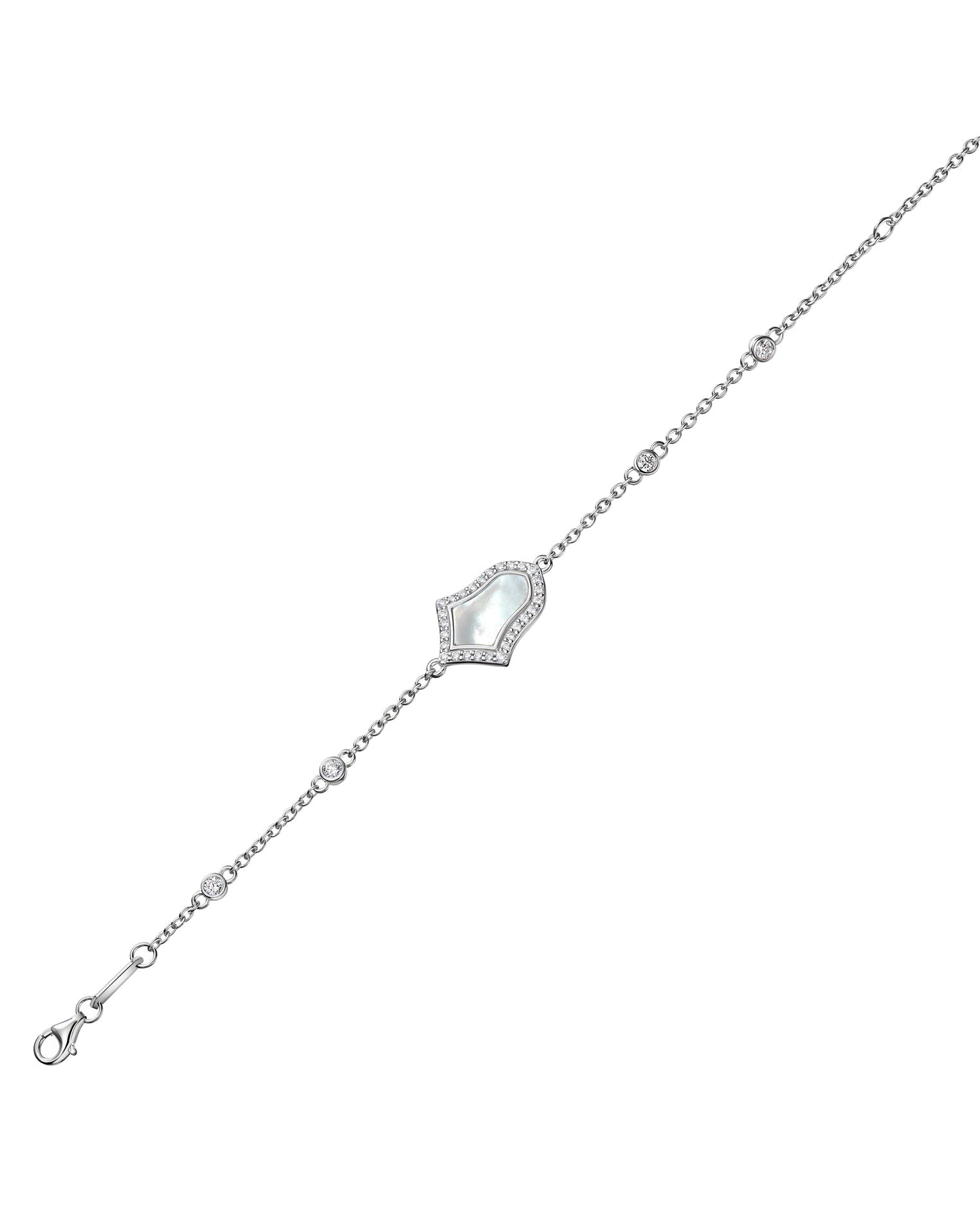 Silver bracelet with a heart-shaped clasp on a white background
