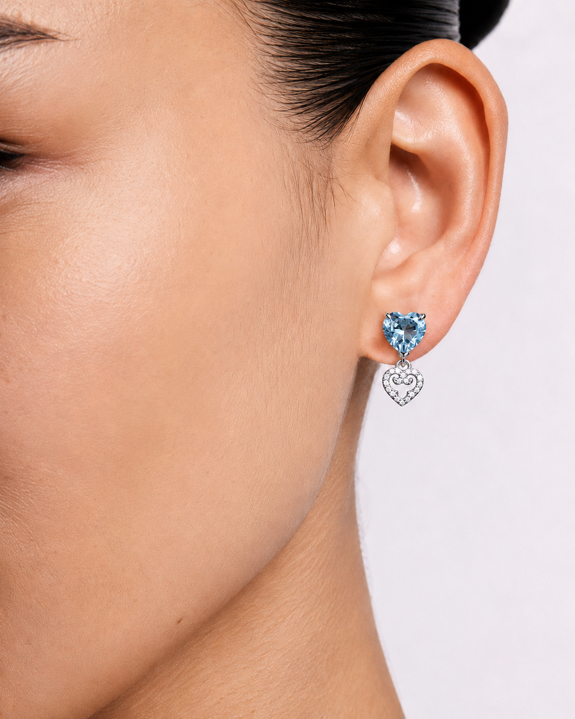 Two Hearts Stud Earrings | Blue Stone | Silver