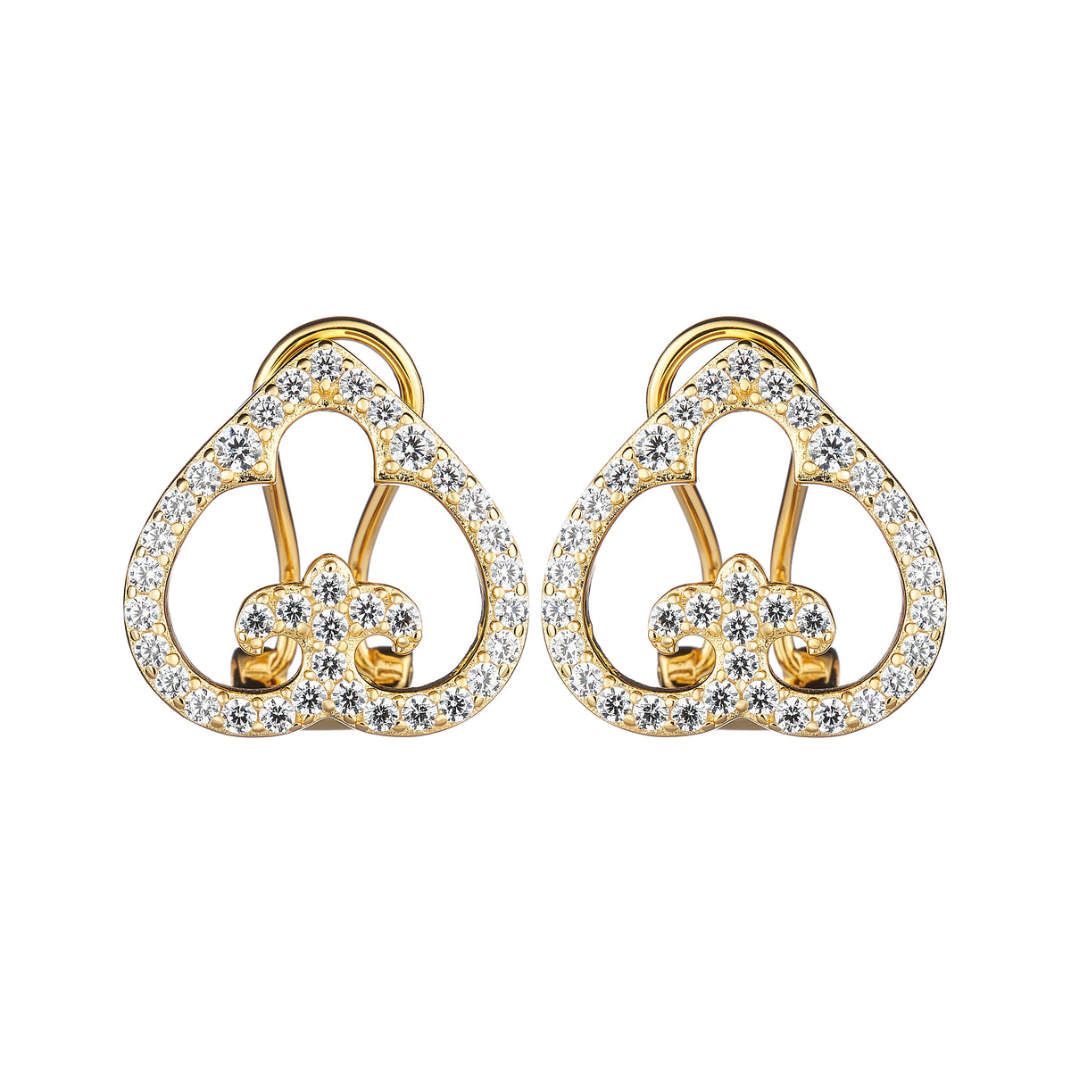 Gold and diamond earrings on a white background