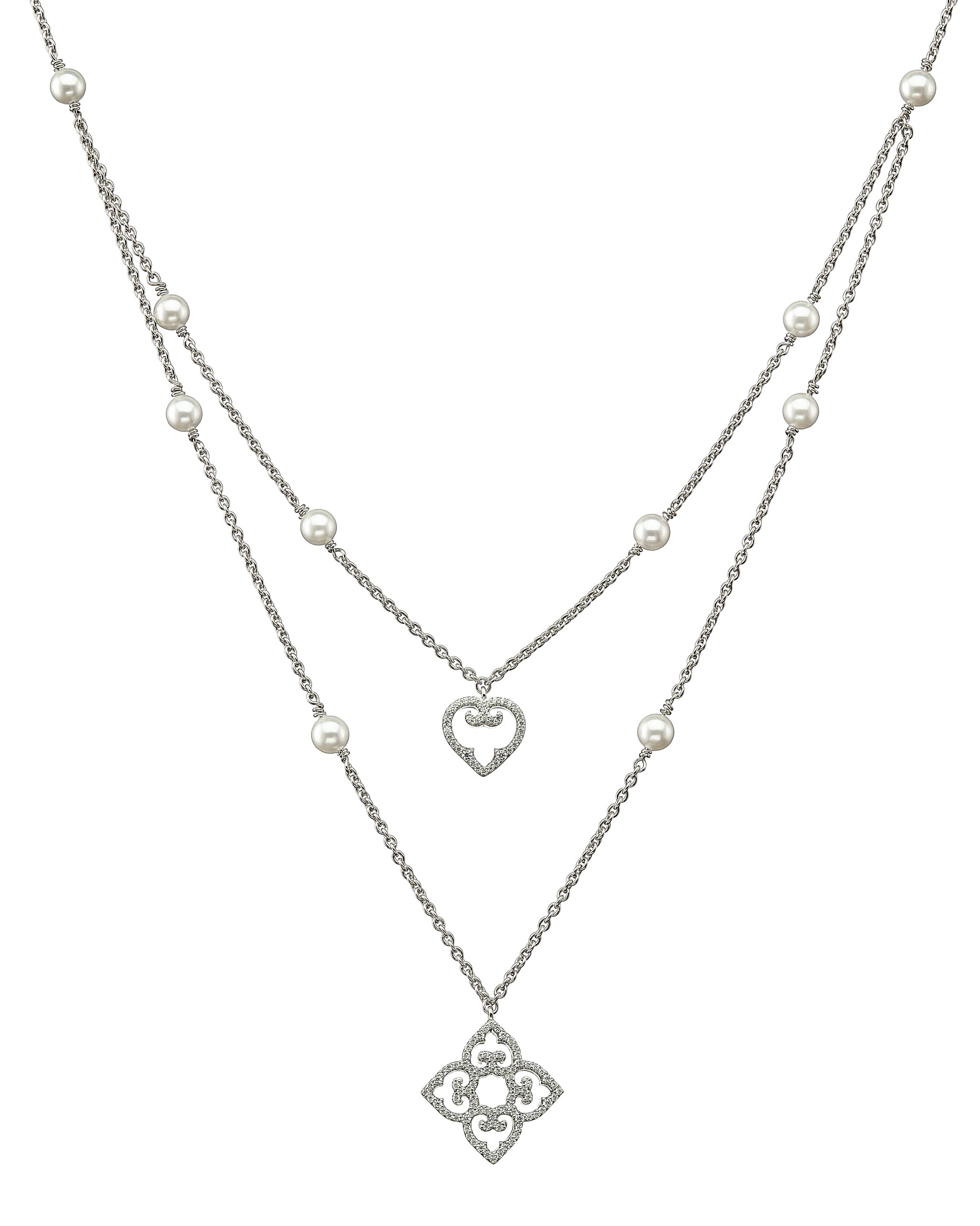 Mother and Child Double-Sided Necklace | Large Pearl | Rhodium