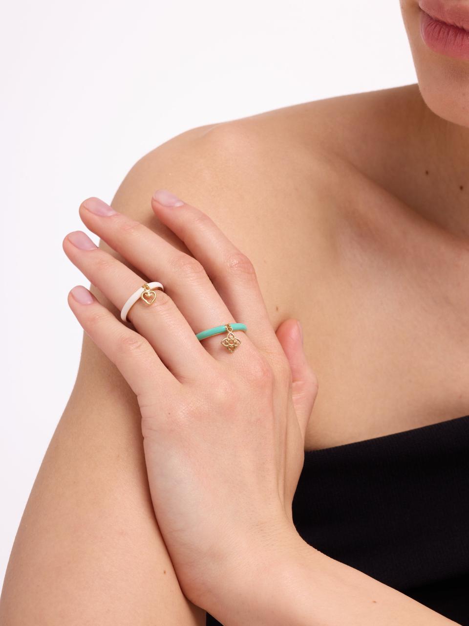 White Enamel Heart Ring | Yellow Gold