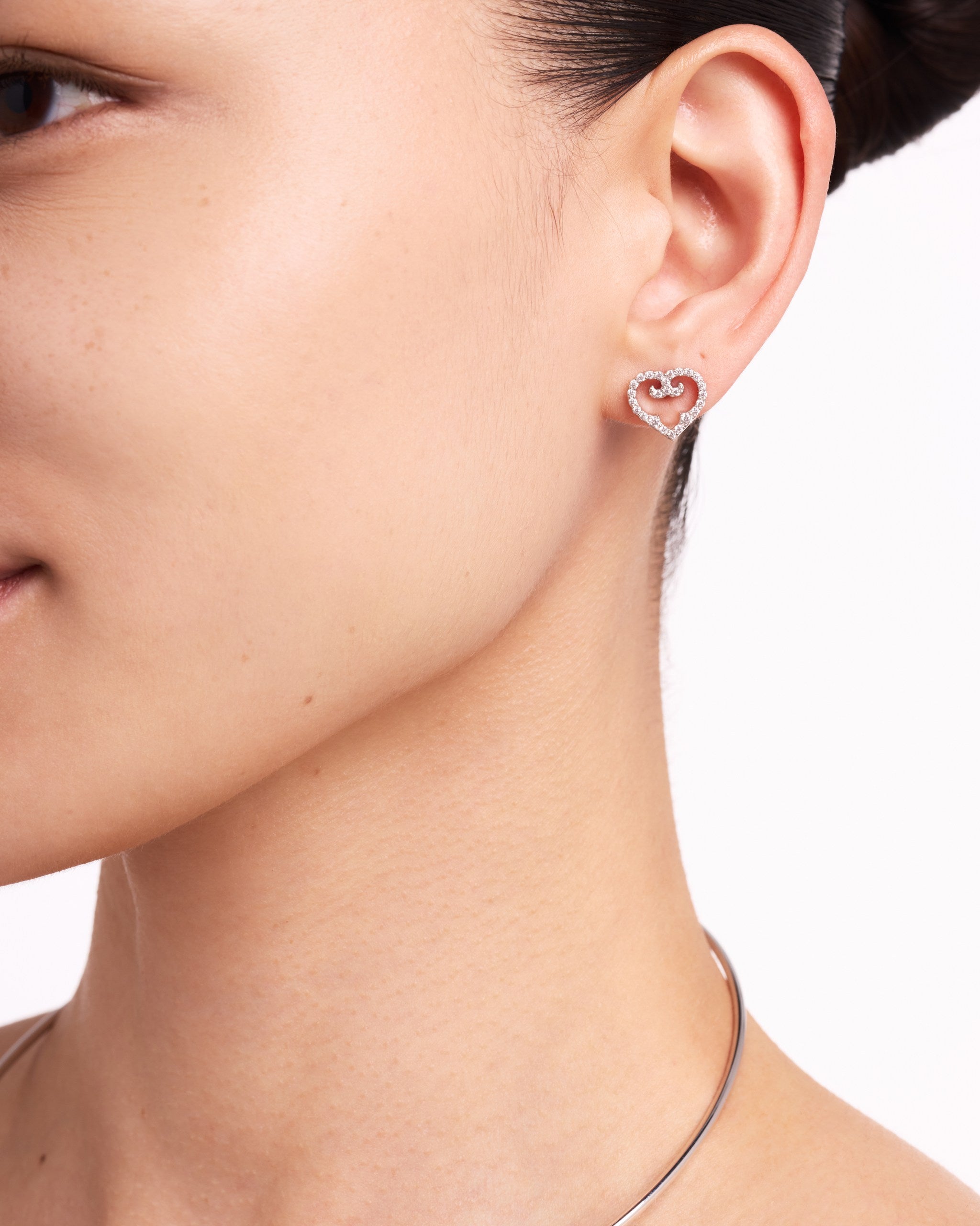 Heart Stud Earrings | Rhodium| Gold post